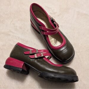 John Fluevog Women's Unity Aimee Mary Jane - Olive green and Fuchsia - size 9